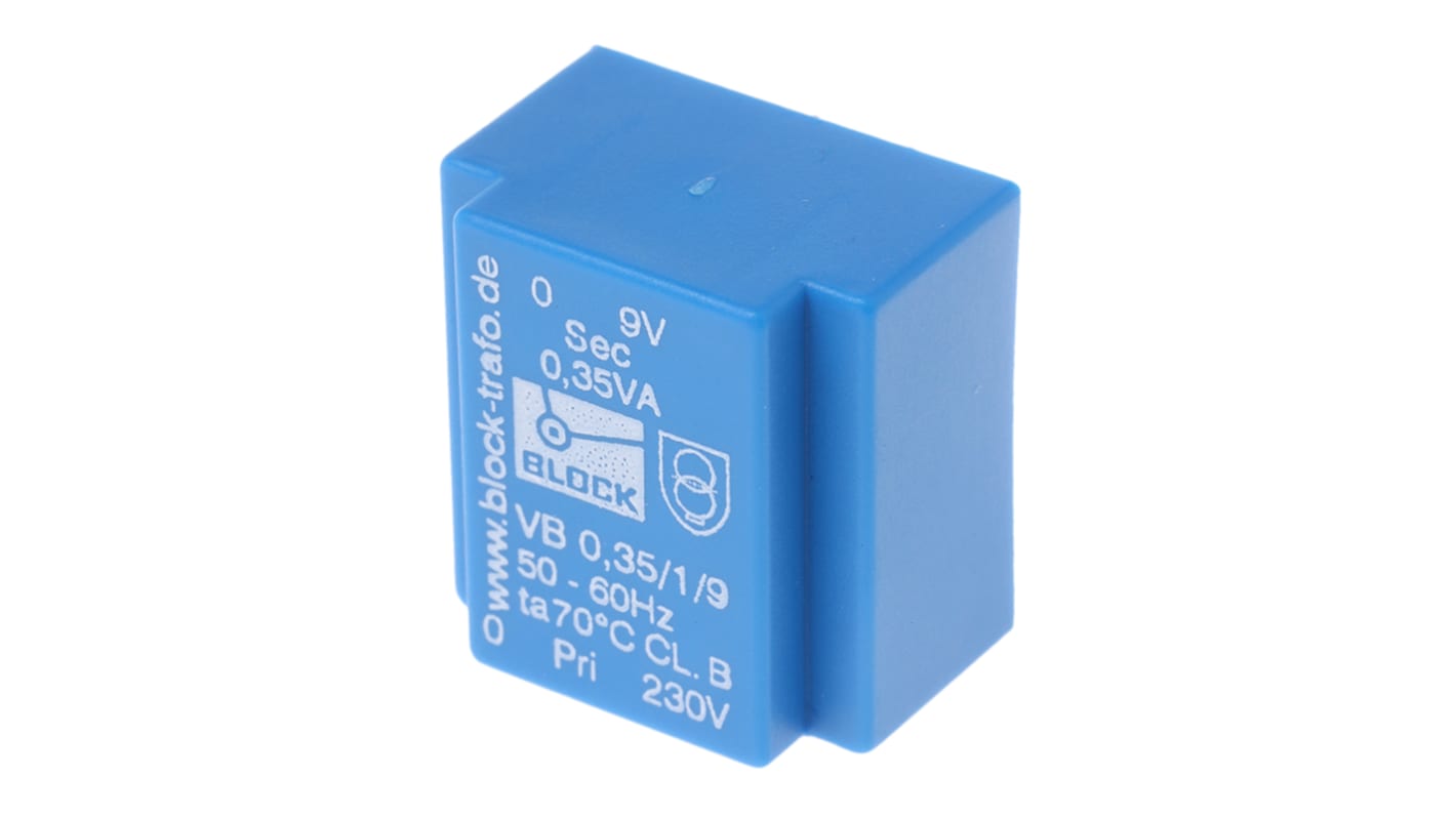 Block 9V ac 1 Output Through Hole PCB Transformer, 0.35VA