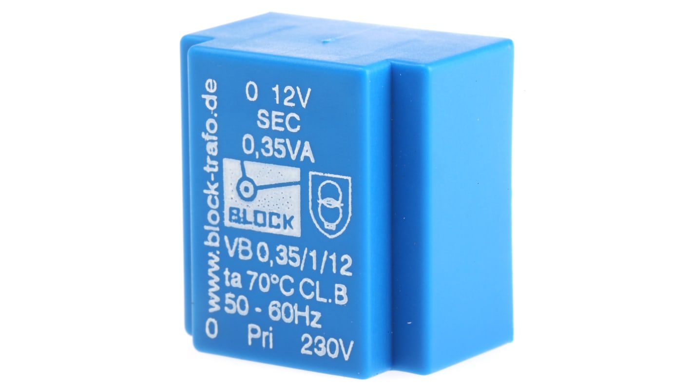 Block 12V ac 1 Output Through Hole PCB Transformer, 0.35VA