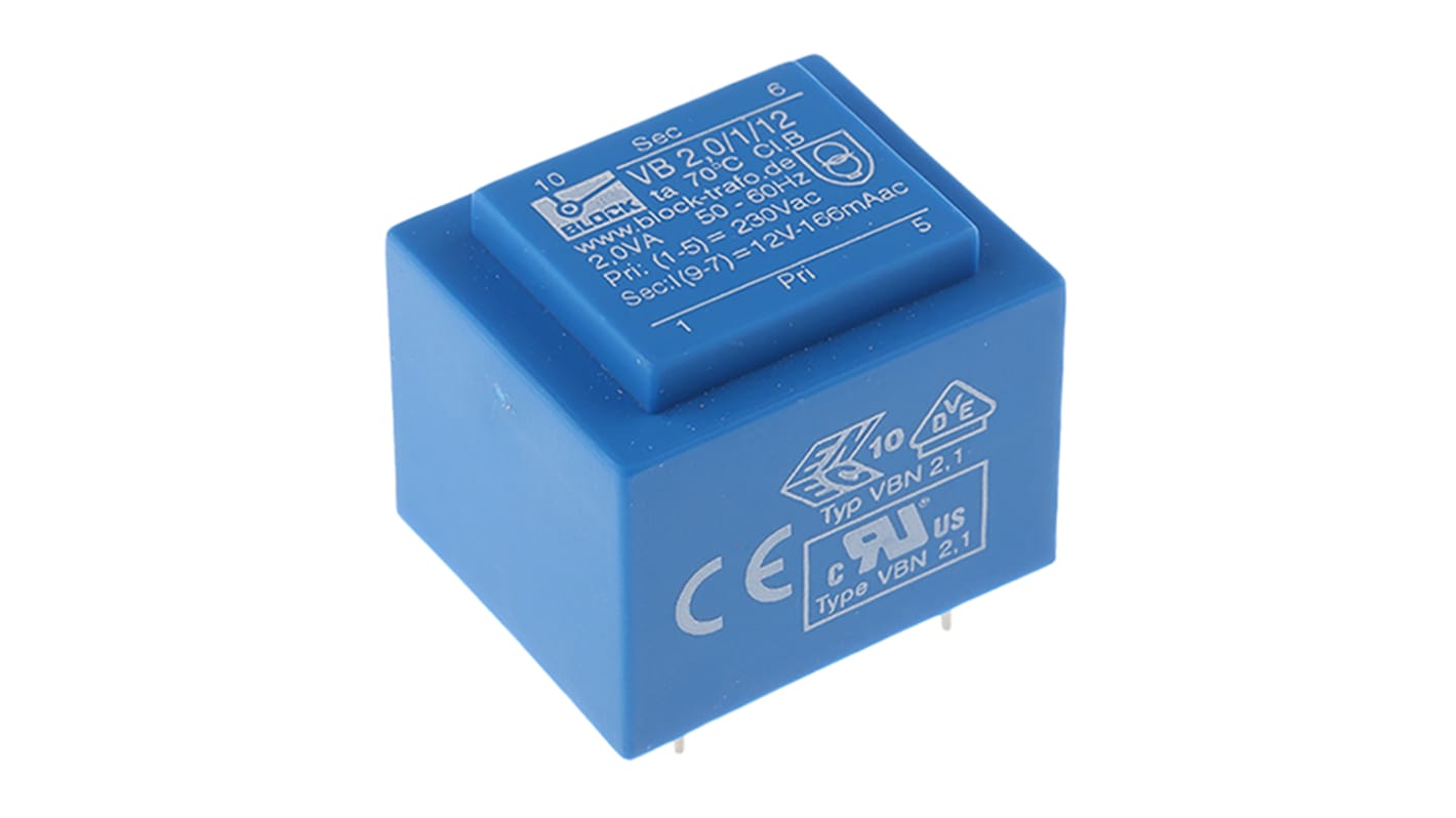 Block 12V ac 1 Output Through Hole PCB Transformer, 2VA