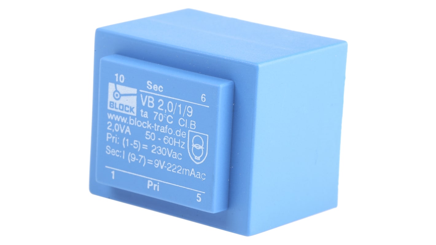 Block 9V ac 1 Output Through Hole PCB Transformer, 2VA