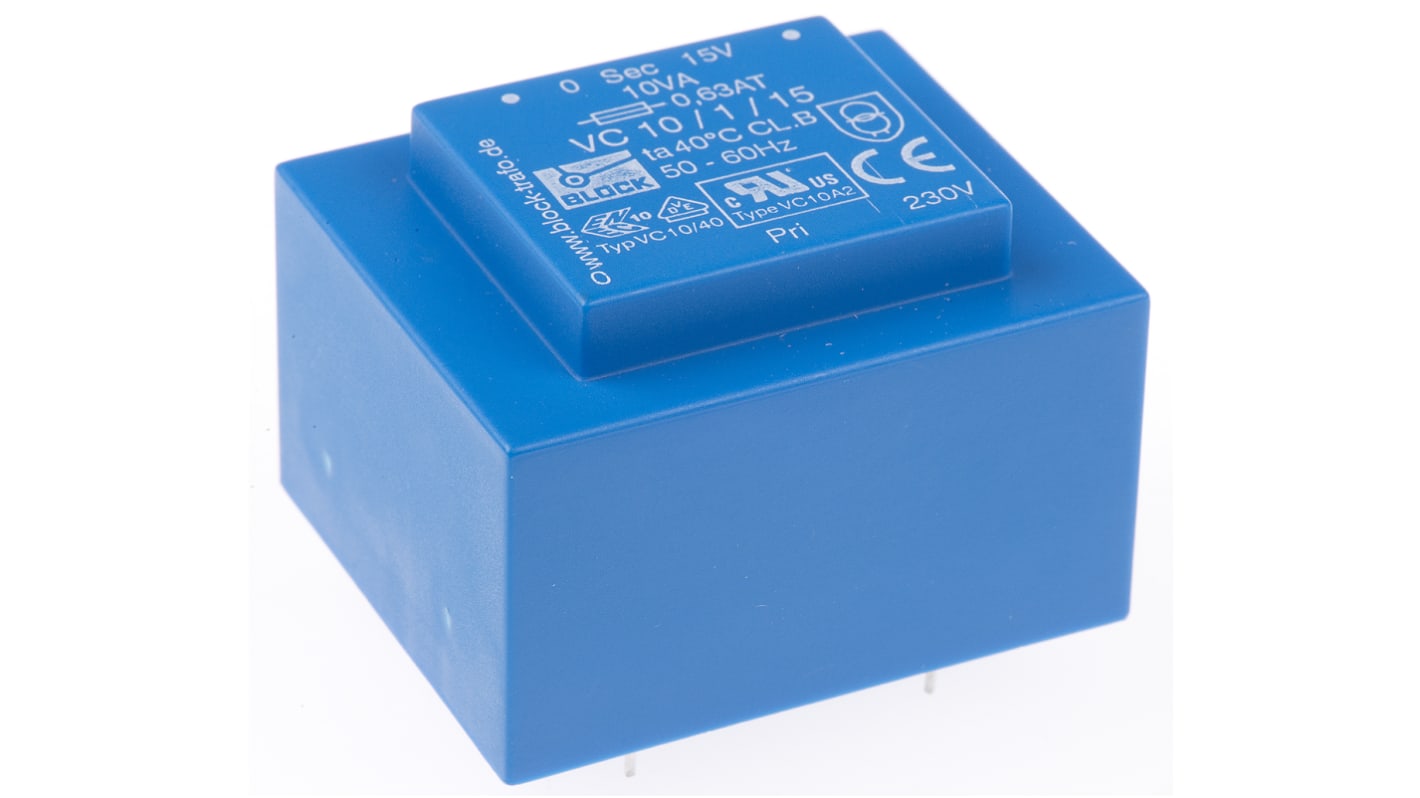 Block 15V ac 1 Output Through Hole PCB Transformer, 10VA