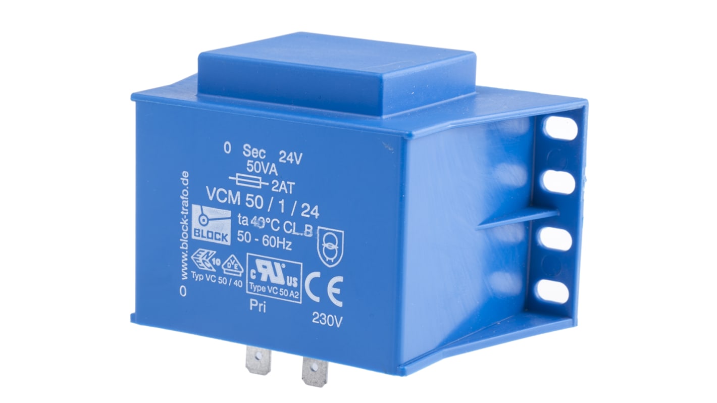 Block 24V ac 1 Output Through Hole PCB Transformer, 50VA