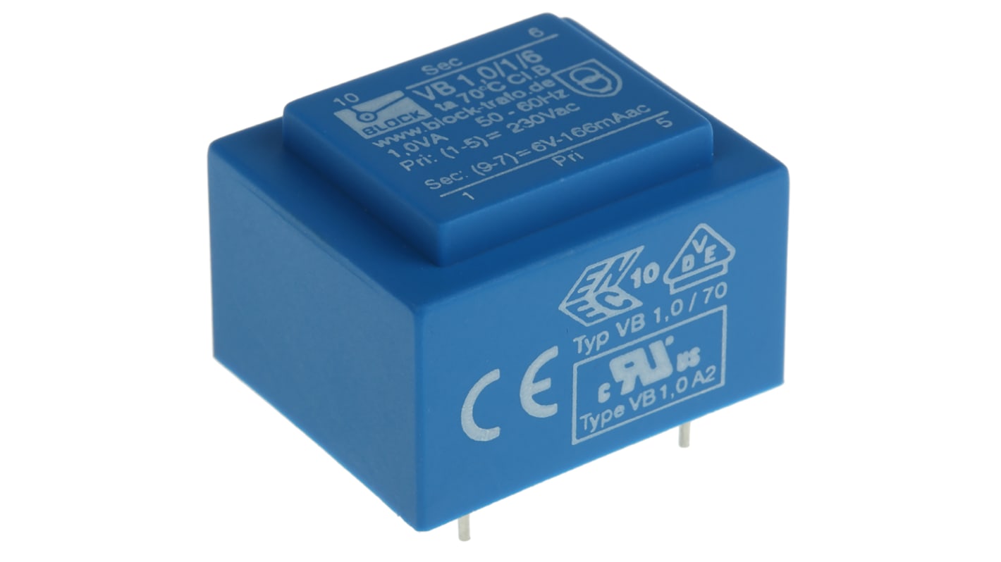 Block 6V ac 1 Output Through Hole PCB Transformer, 1VA