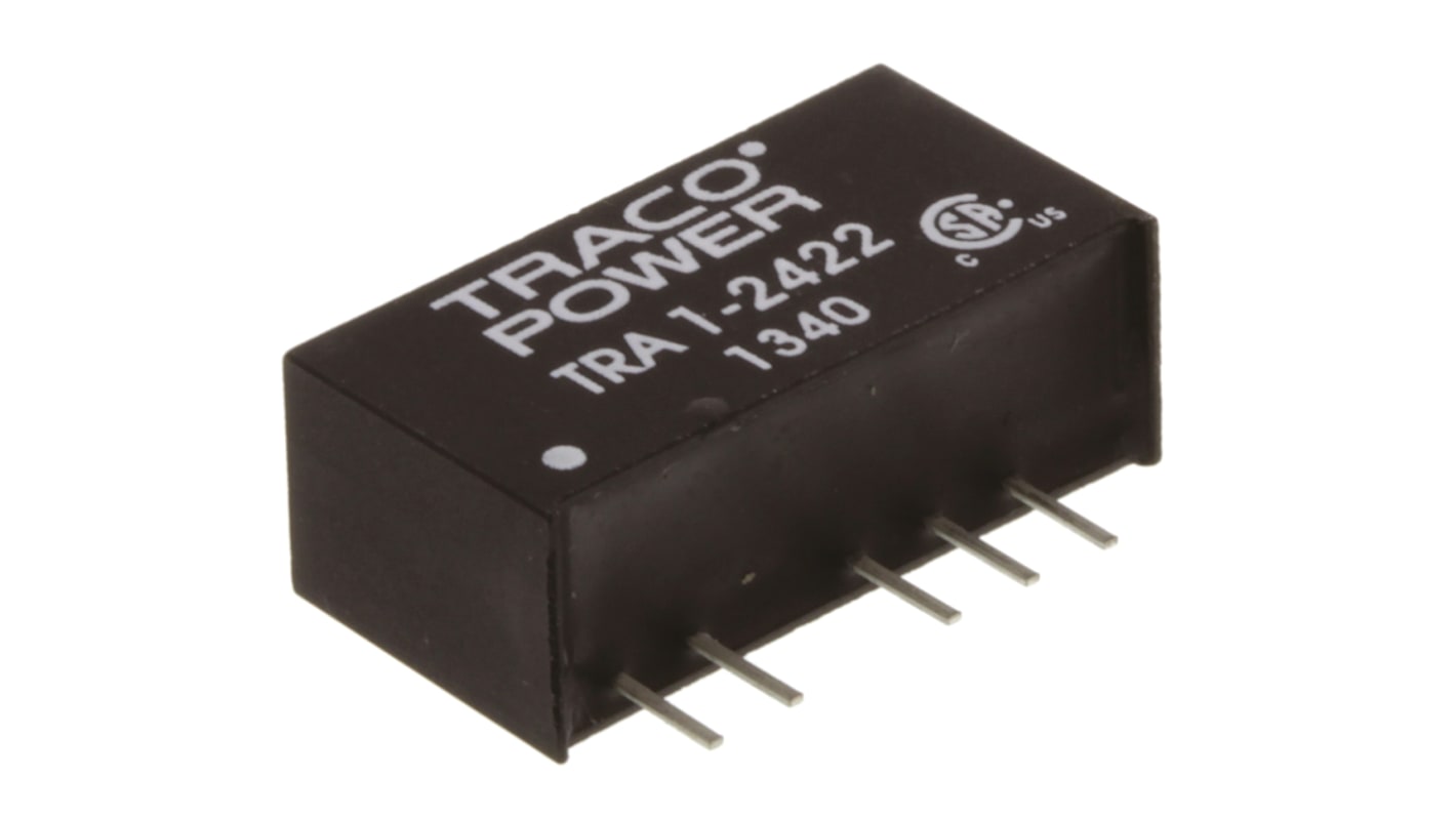 TRACOPOWER TRA 1 DC-DC Converter, ±12V dc/ ±42mA Output, 21.6 → 26.4 V dc Input, 1W, Through Hole, +85°C Max