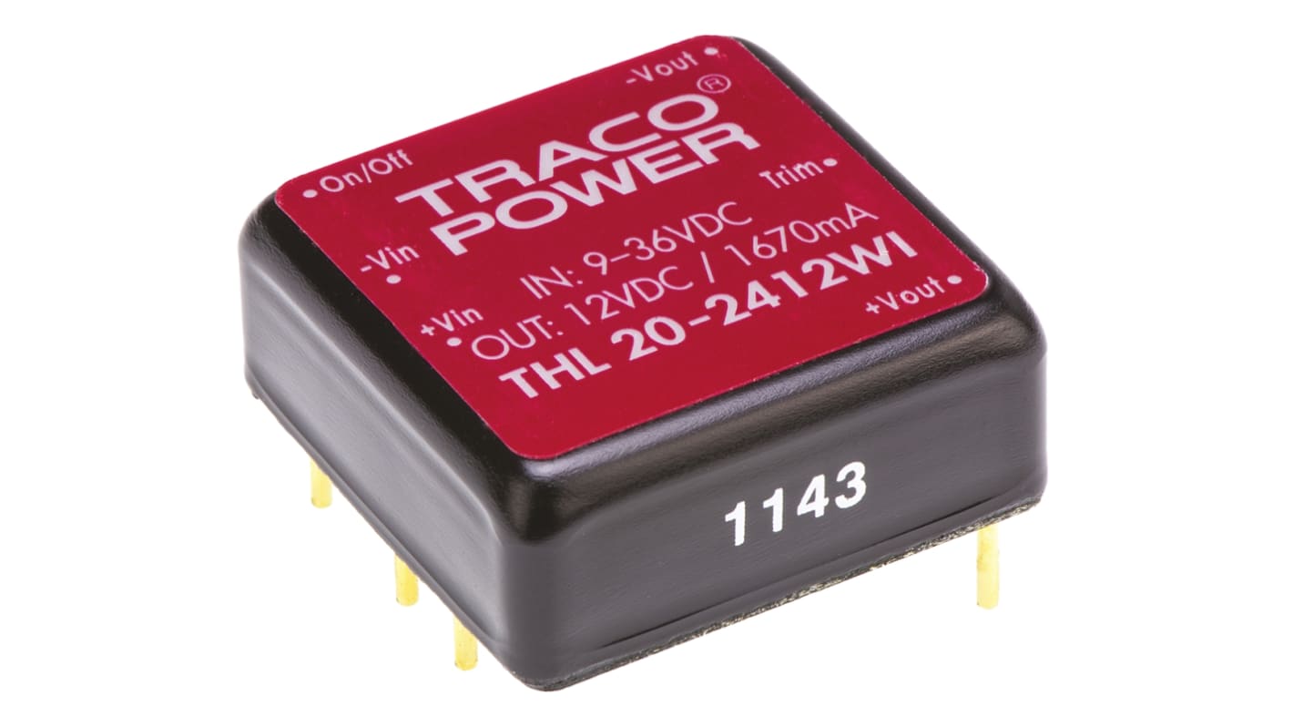 TRACOPOWER TEN 40N DC-DC Converter, 12V dc/ 3.33A Output, 9 → 18 V dc Input, 40W, Through Hole, +80°C Max Temp