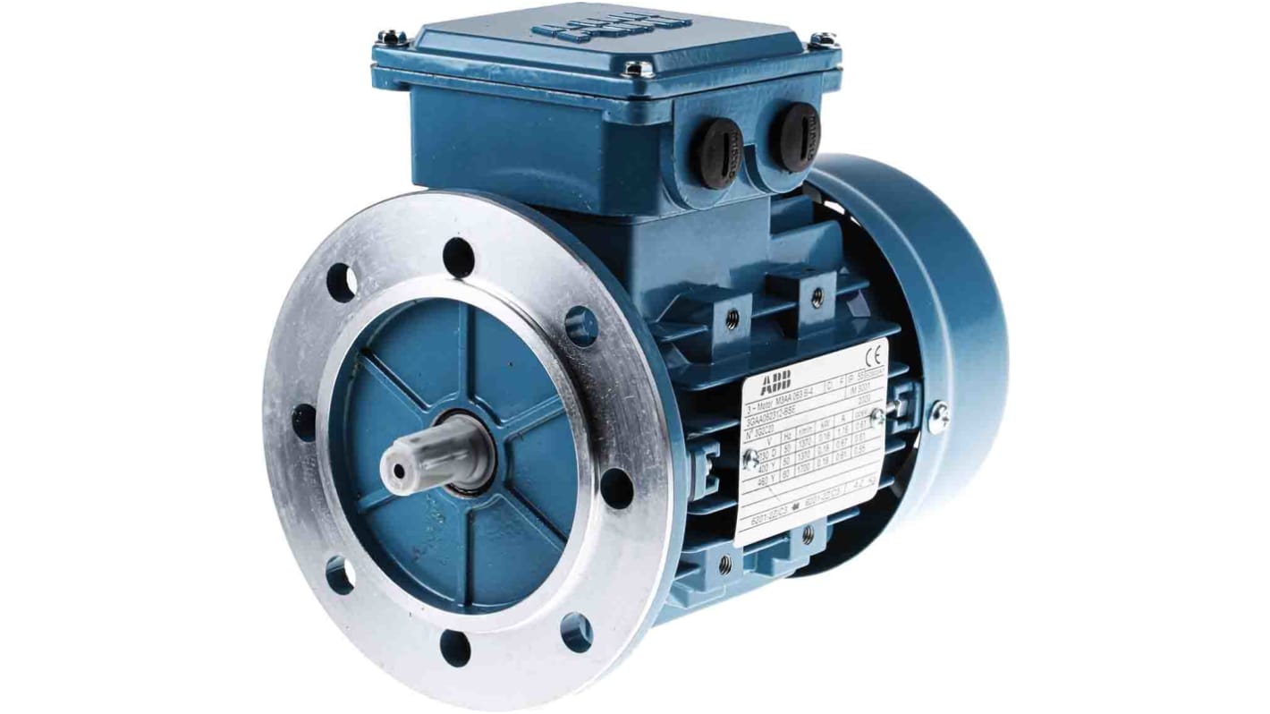 ABB M3AA Reversible Induction AC Motor, 0.18 kW, IE2, 3 Phase, 4 Pole, 415 V, Flange Mount Mounting