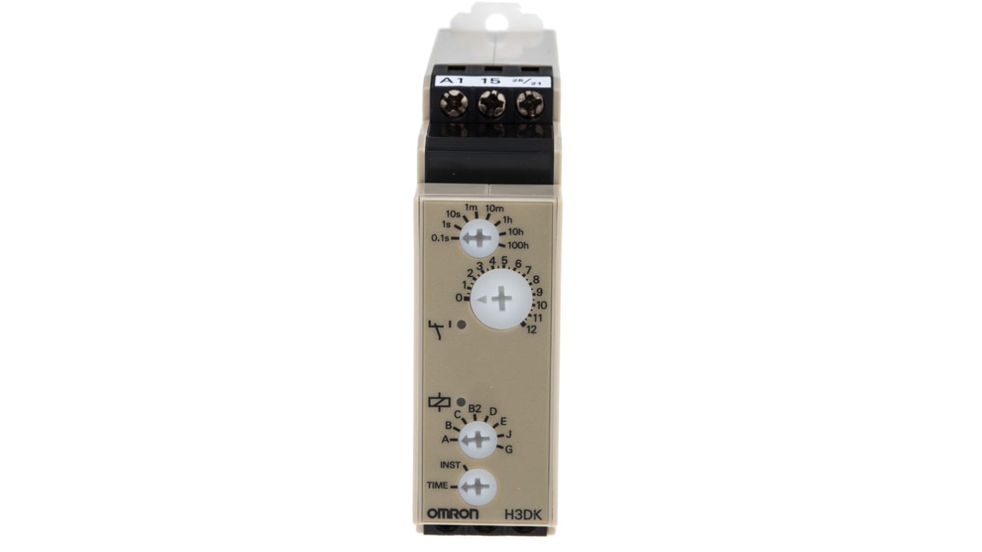 Omron H3DK Series DIN Rail Mount Timer Relay, 24 → 240V ac/dc, 2-Contact, 0.1 s → 1200 h, DPDT