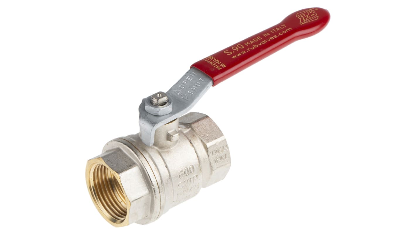 RS PRO Brass Full Bore, 2 Way, Ball Valve, BSPP 1in, 40 → 30bar Operating Pressure