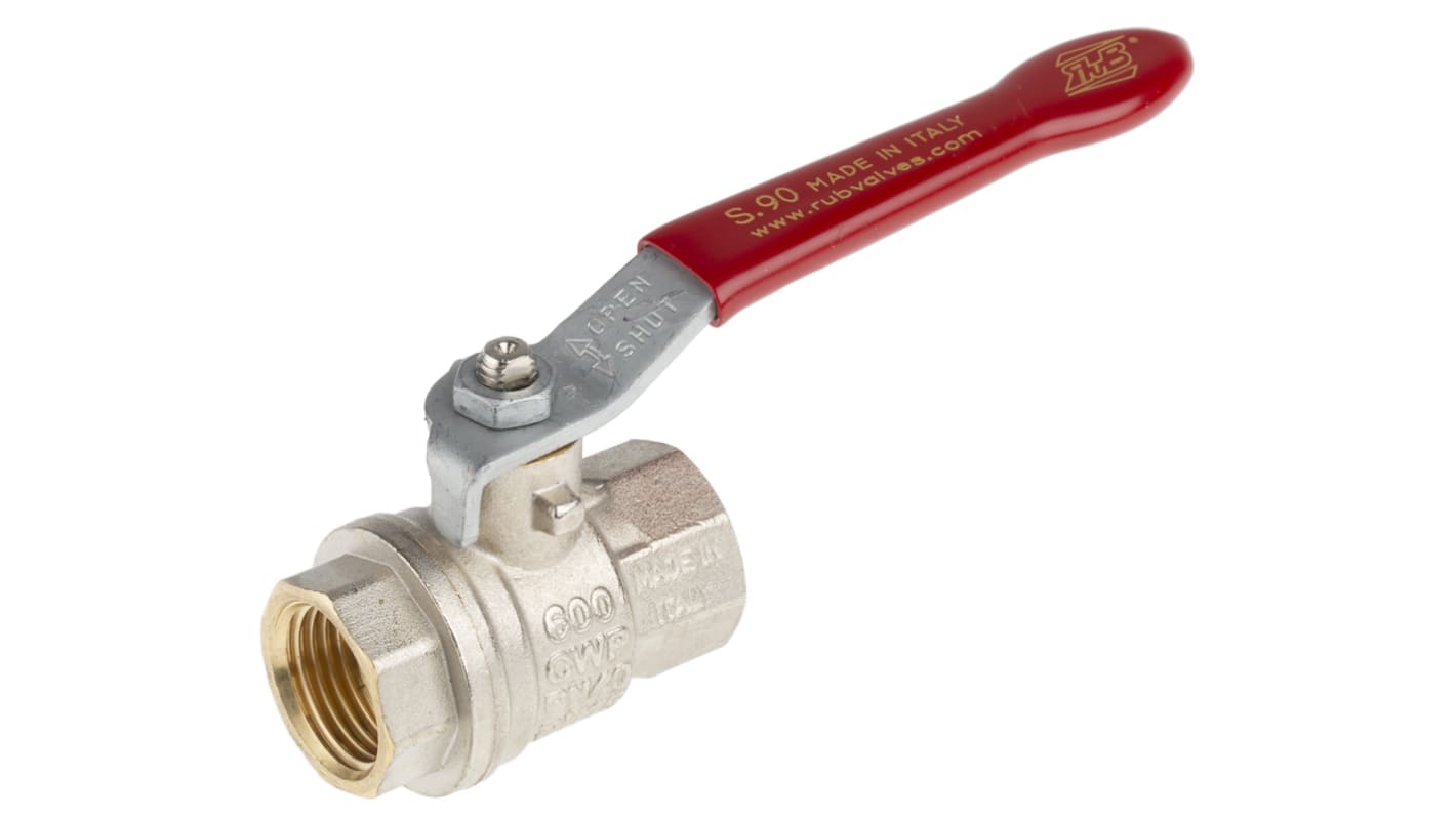 RS PRO Brass Full Bore, 2 Way, Ball Valve, BSPP 1/2in, 40 → 30bar Operating Pressure