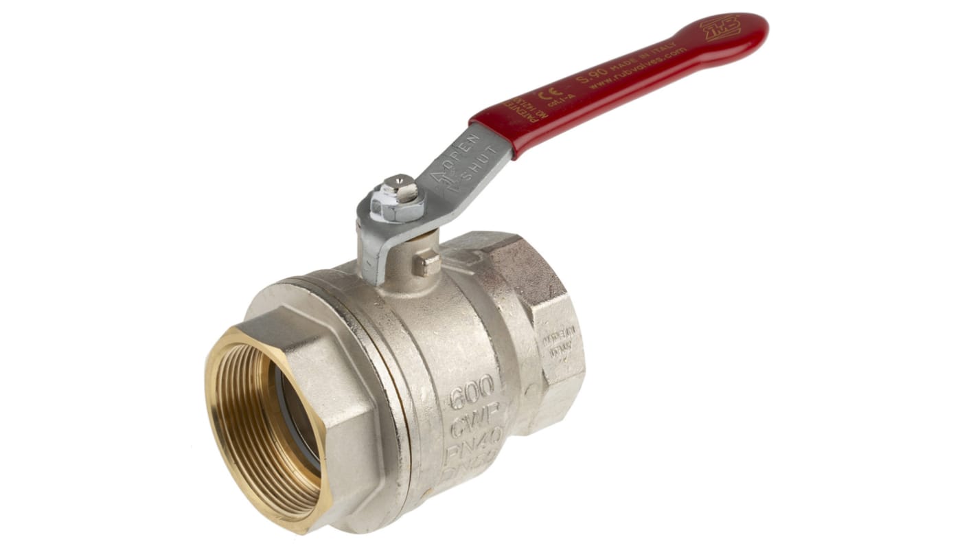 RS PRO Brass Full Bore, 2 Way, Ball Valve, Threaded, BSPP 2in, 40 → 30bar Operating Pressure