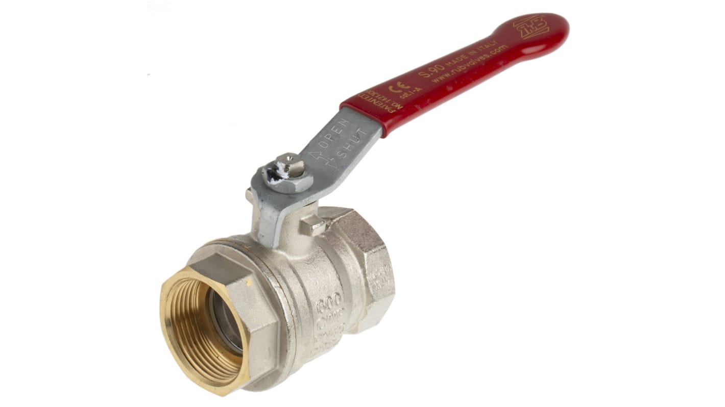 RS PRO Brass Full Bore, 2 Way, Ball Valve, Threaded, BSPP 1 1/4in, 40 → 30bar Operating Pressure