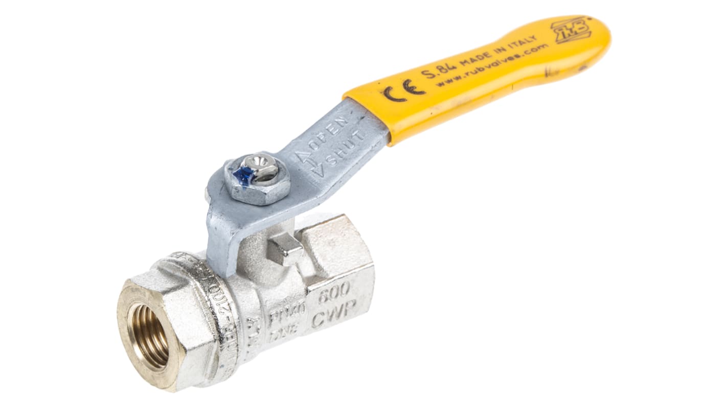 RS PRO Brass Full Bore, 2 Way, Ball Valve, Threaded, BSPP 1/4in, 40 → 30bar Operating Pressure