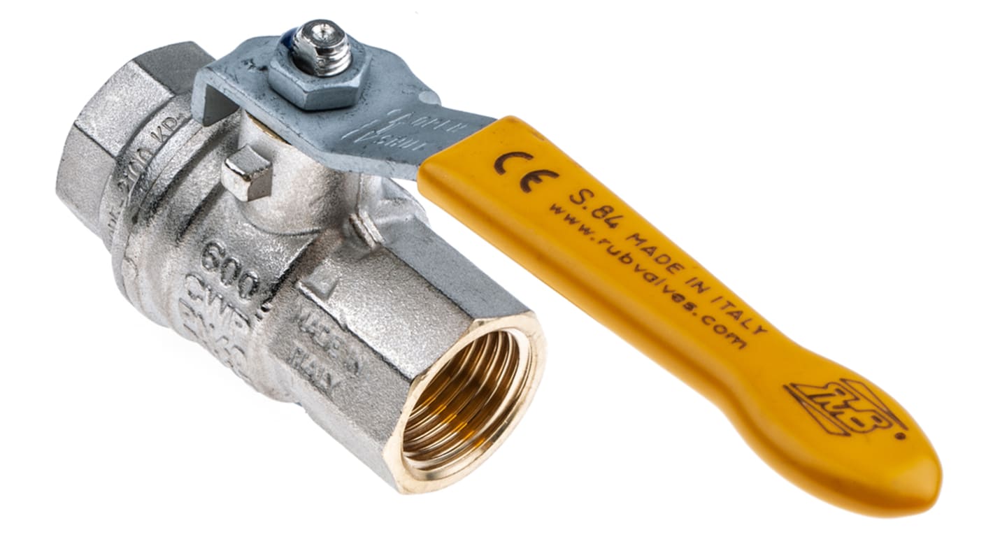 RS PRO Brass Full Bore, 2 Way, Ball Valve, Threaded, BSPP 1/2in, 40 → 30bar Operating Pressure
