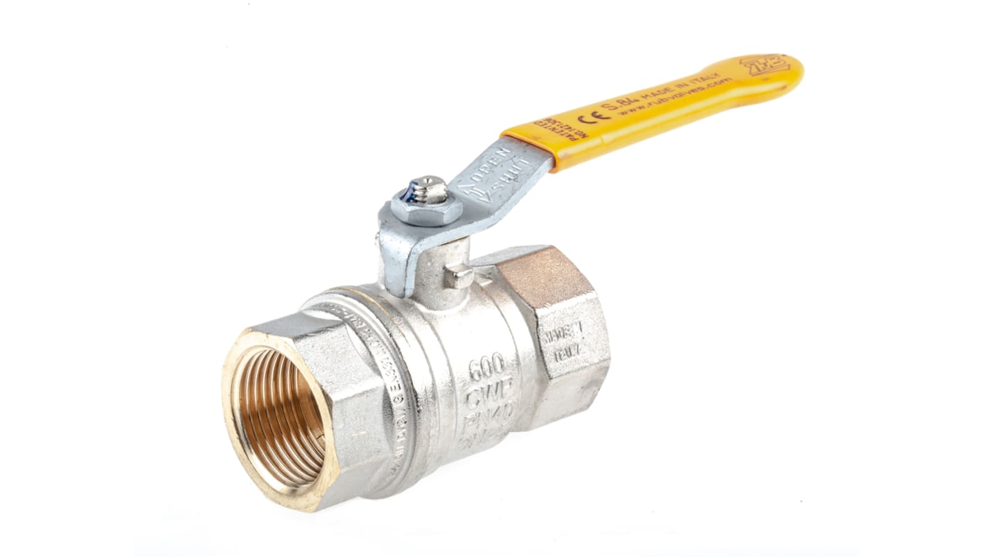 RS PRO Brass Full Bore, 2 Way, Ball Valve, Threaded, BSPP 1in, 40 → 30bar Operating Pressure