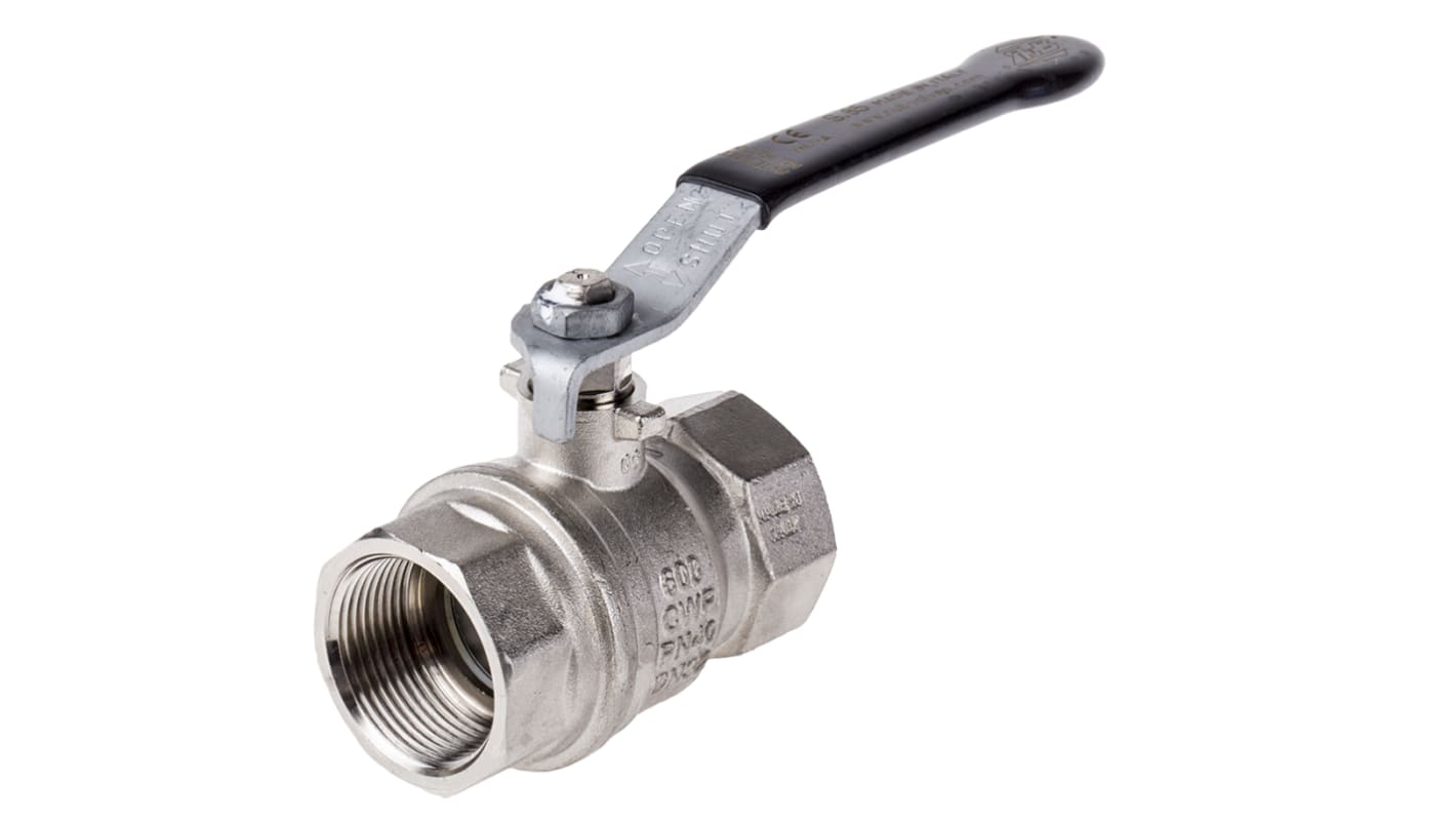 RS PRO Nickel Plated Brass Full Bore, 2 Way, Ball Valve, BSPP 1 1/4in, 40bar Operating Pressure