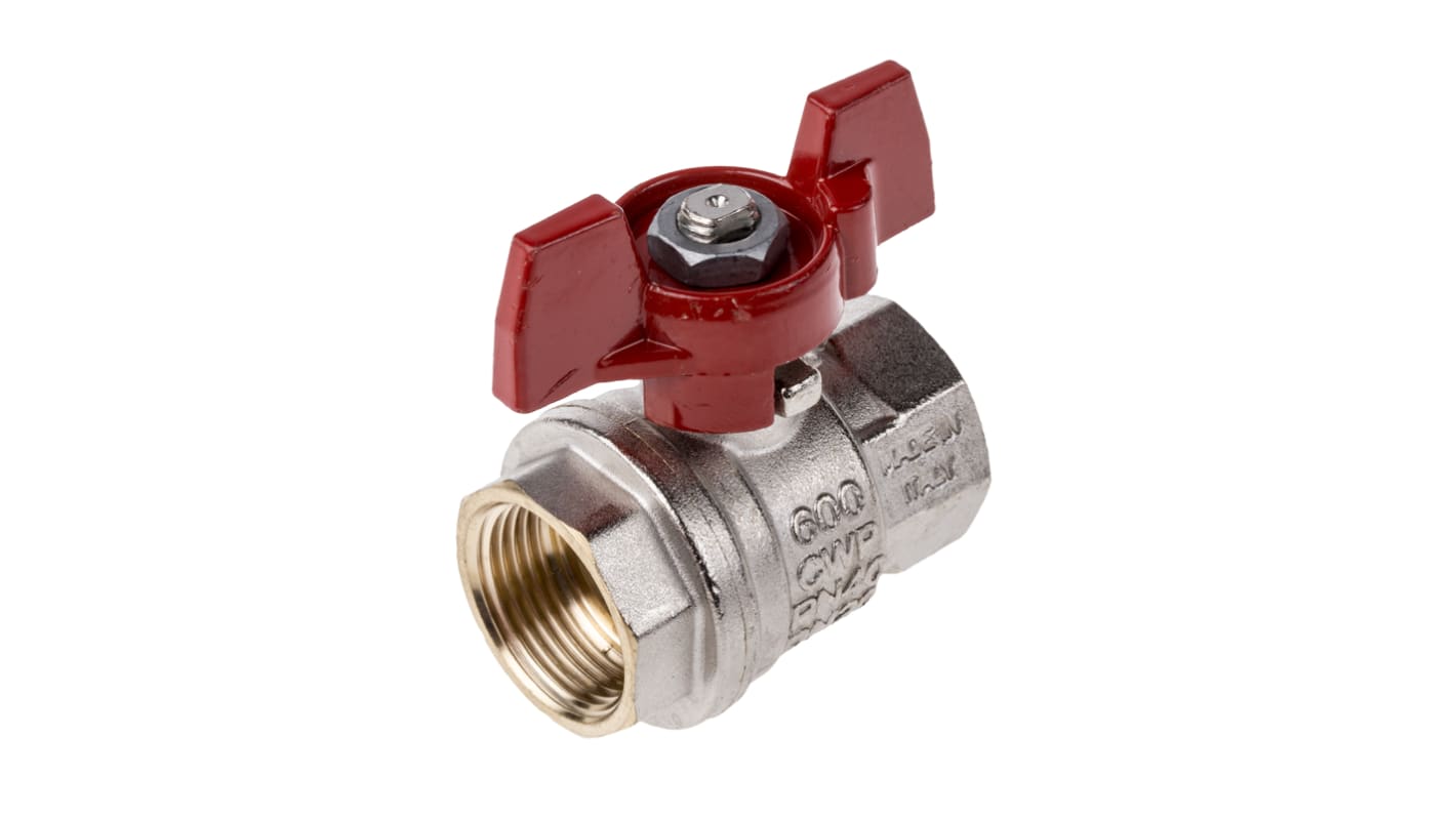 RS PRO Brass Full Bore, 2 Way, Ball Valve, Threaded, BSPP 3/4in, 40 → 30bar Operating Pressure