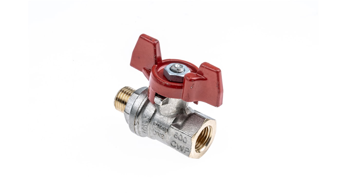 RS PRO Brass Full Bore, 2 Way, Ball Valve, BSPP 1/4in, 40 → 30bar Operating Pressure