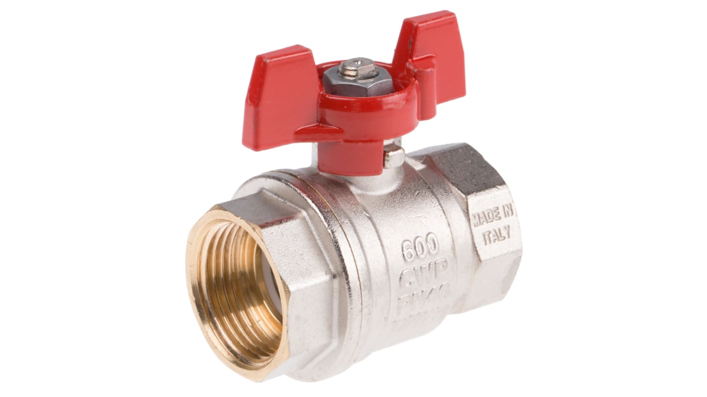 RS PRO Brass Full Bore, 2 Way, Ball Valve, Threaded, BSPP 1in, 40 → 30bar Operating Pressure