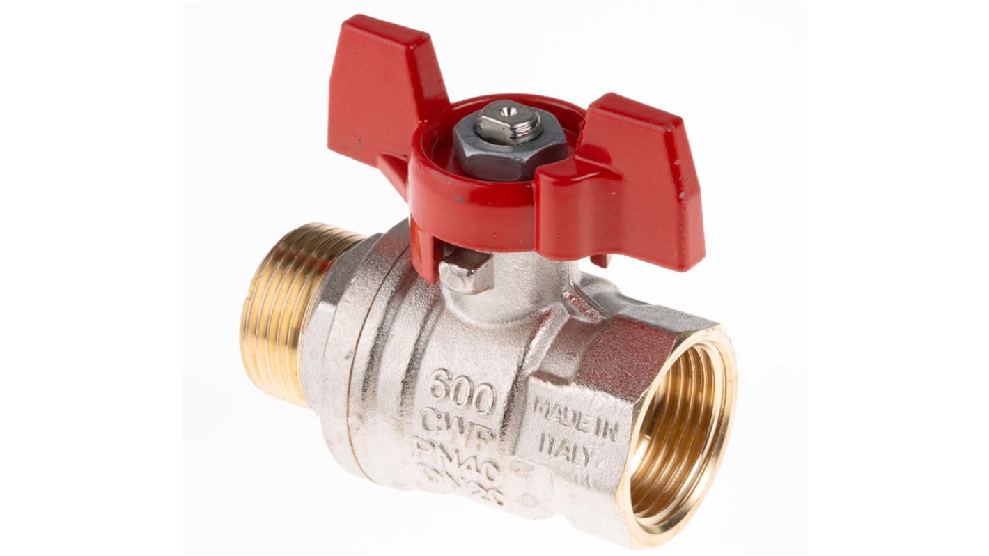 RS PRO Brass Full Bore, 2 Way, Ball Valve, Threaded, BSPP 3/4in, 40 → 30bar Operating Pressure