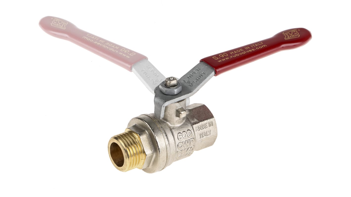 RS PRO Brass Full Bore, 2 Way, Ball Valve, Threaded, BSPP 1/2in, 40 → 30bar Operating Pressure