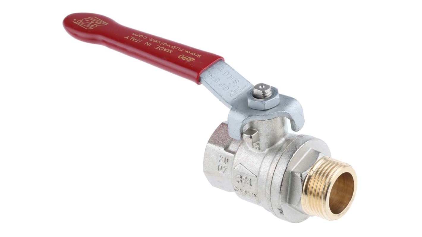 RS PRO Brass Full Bore, 2 Way, Ball Valve, BSPP 3/4in, 40 → 30bar Operating Pressure