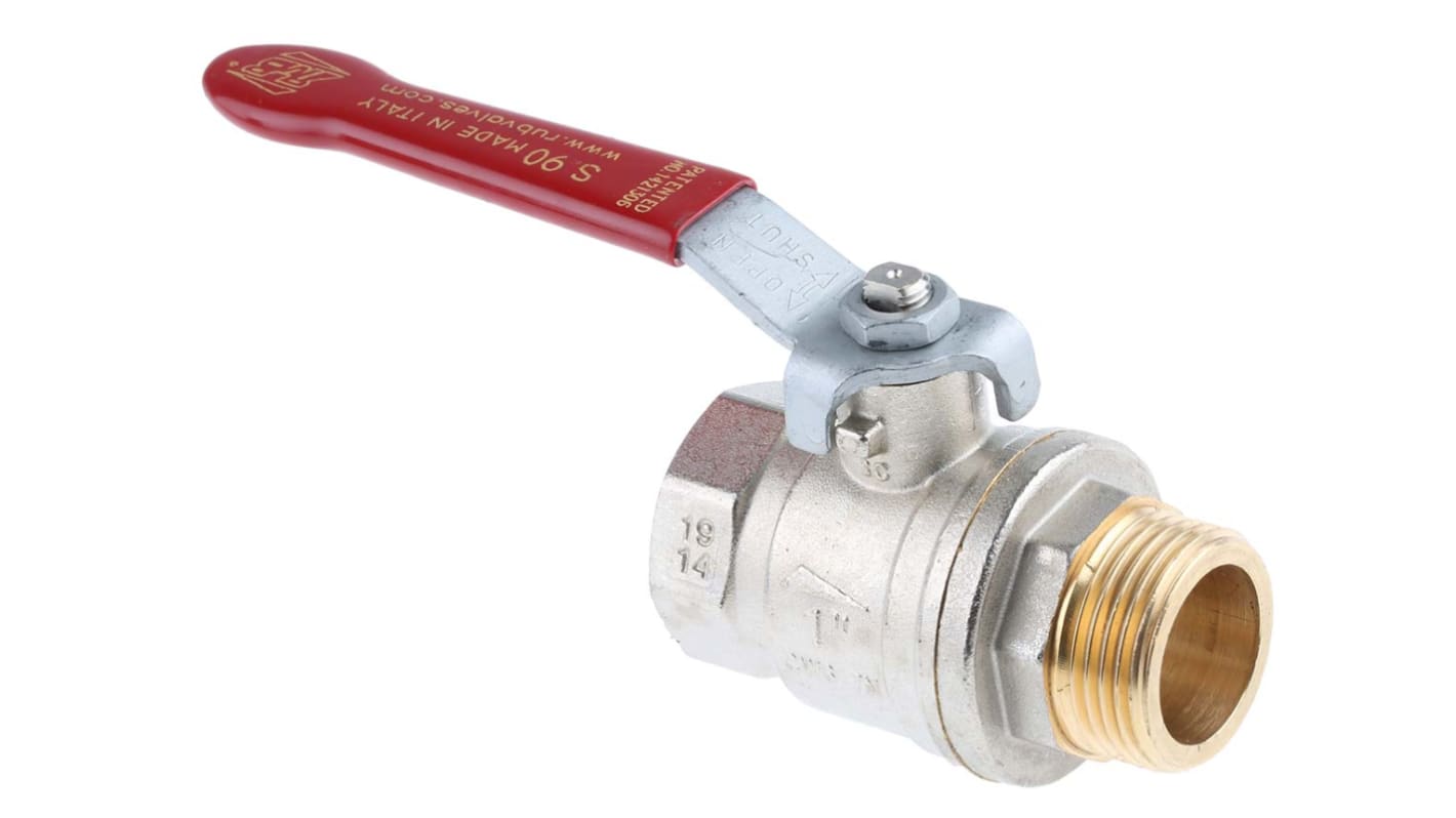 RS PRO Brass Full Bore, 2 Way, Ball Valve, Threaded, BSPP 1in, 40 → 30bar Operating Pressure