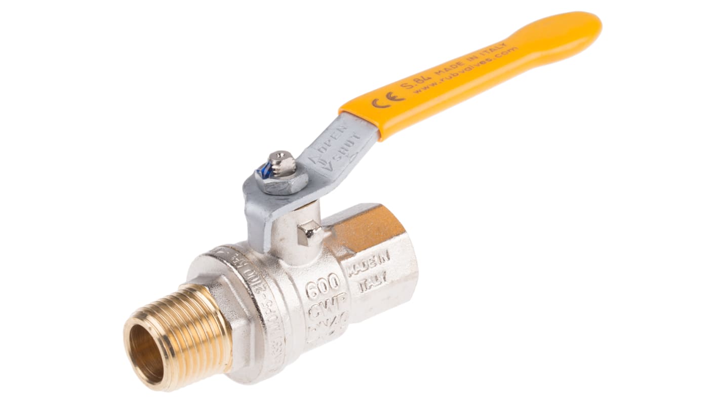RS PRO Brass Full Bore, 2 Way, Ball Valve, Threaded, BSPP 1/2in, 40 → 30bar Operating Pressure