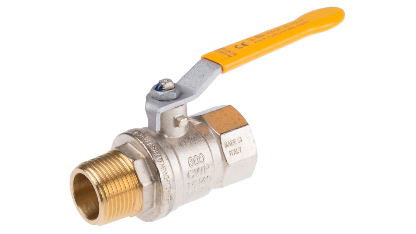 RS PRO Brass Full Bore, 2 Way, Ball Valve, BSPP 1in, 40 → 30bar Operating Pressure