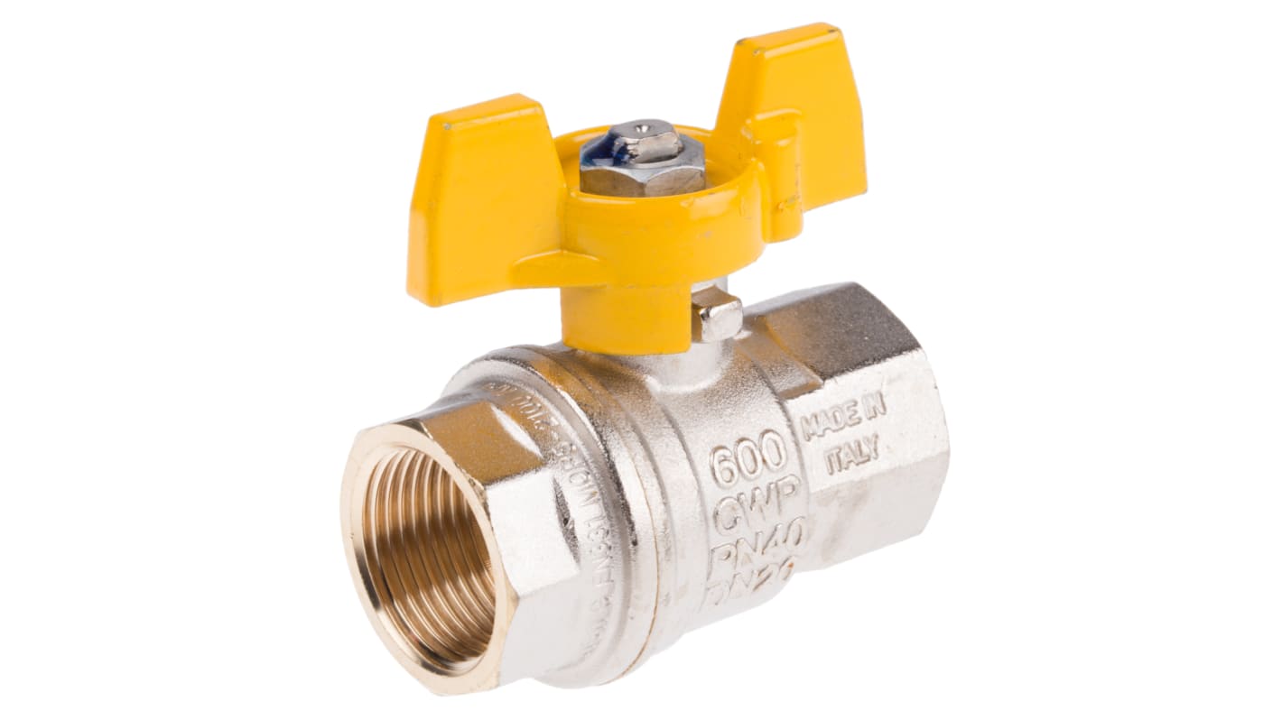 RS PRO Brass Full Bore, 2 Way, Ball Valve, BSPP 3/4in, 40 → 30bar Operating Pressure