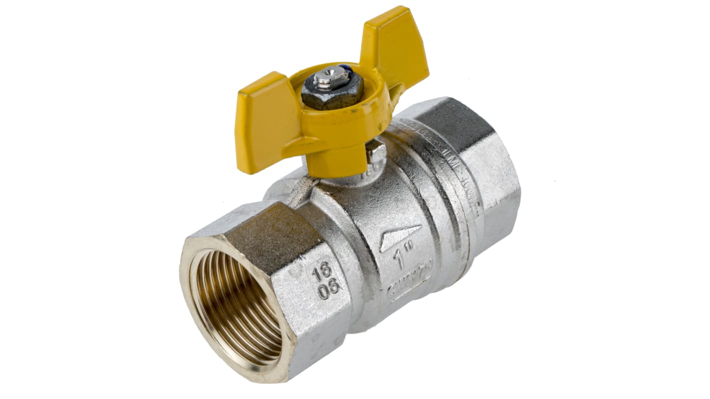 RS PRO Brass Full Bore, 2 Way, Ball Valve, Threaded, BSPP 1in, 40 → 30bar Operating Pressure