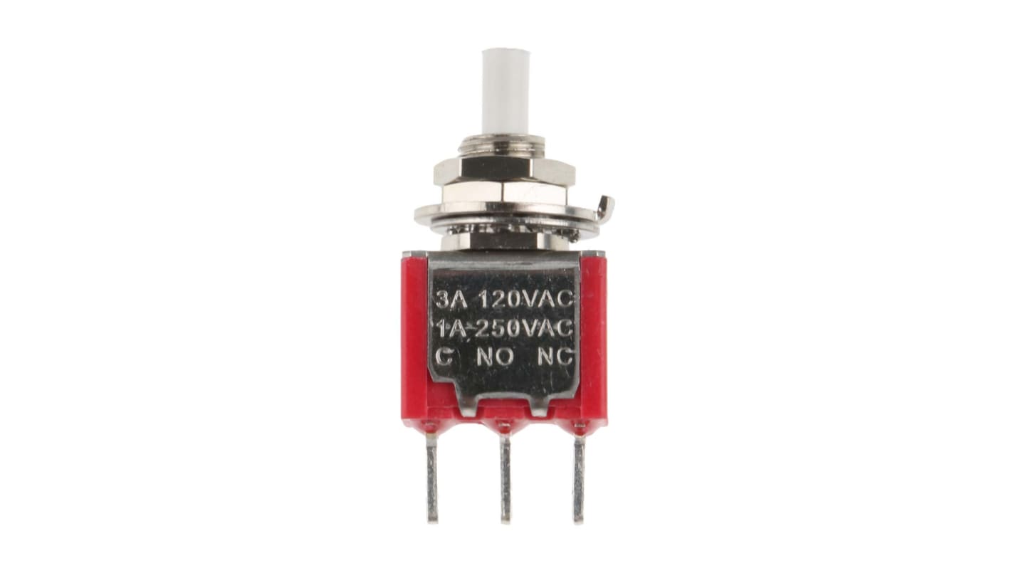 RS PRO Push Button Switch, Momentary, PCB, 6.35mm Cutout, SPDT, 32/50/125V ac