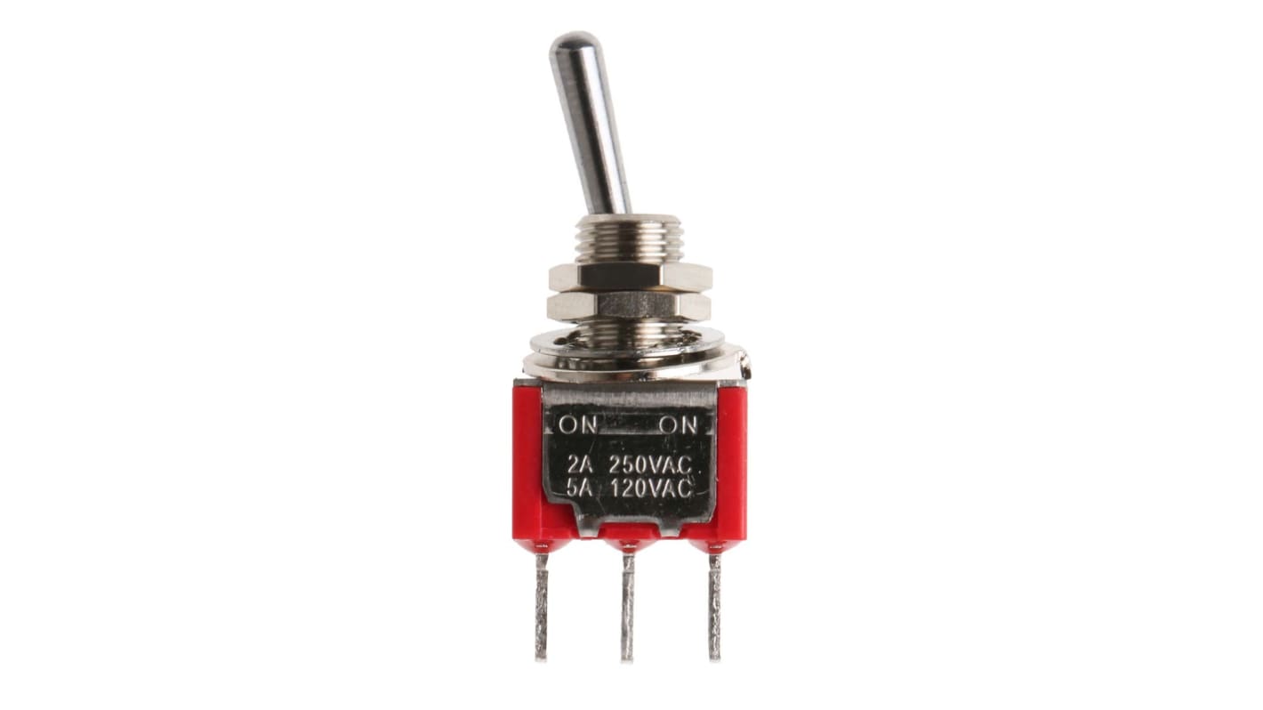 RS PRO 钮子开关, 单刀双掷, 开-开操作, 5 A @ 250 V 交流, PCB安装, 通孔端子, 面板切口6.35mm