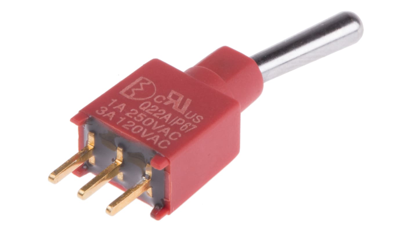 RS PRO 钮子开关, 单刀双掷, 关-(关)操作, 3 A @ 120 V 交流, PCB安装, 通孔端子, IP67
