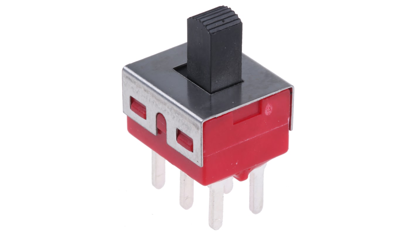 Commutateur à glissière, DPDT, Verrouillable, 5A / 28Vdc, montage Circuit imprimé