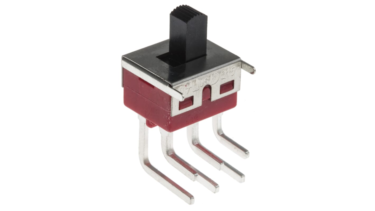 Interruptor de actuador deslizante DPDT, Enclavamiento, 5 A a 28 V dc, actuador lateral, Montaje en PCB