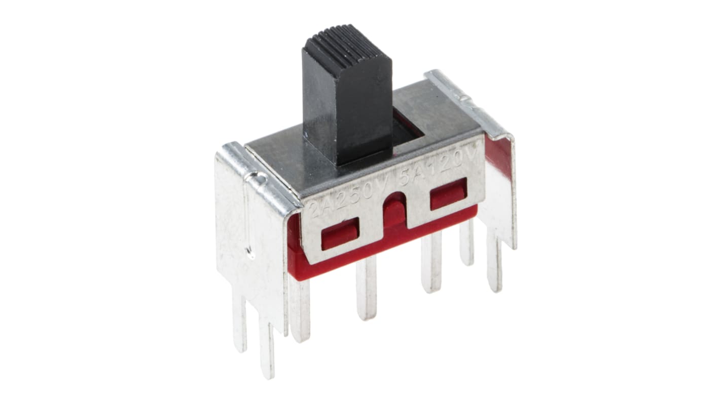 Interruptor de actuador deslizante SPDT, Enclavamiento, 5 A a 28 V dc, actuador superior, Montaje en orificio pasante