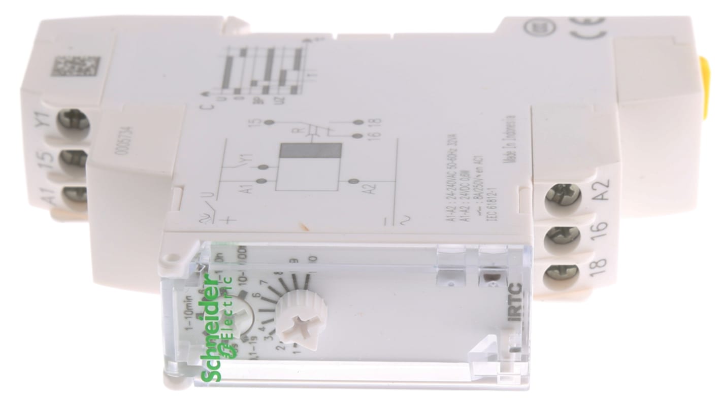 Schneider Electric Acti9 Series DIN Rail Mount Timer Relay, 24 → 240 V ac, 24V dc, 2-Contact, 0.1 →