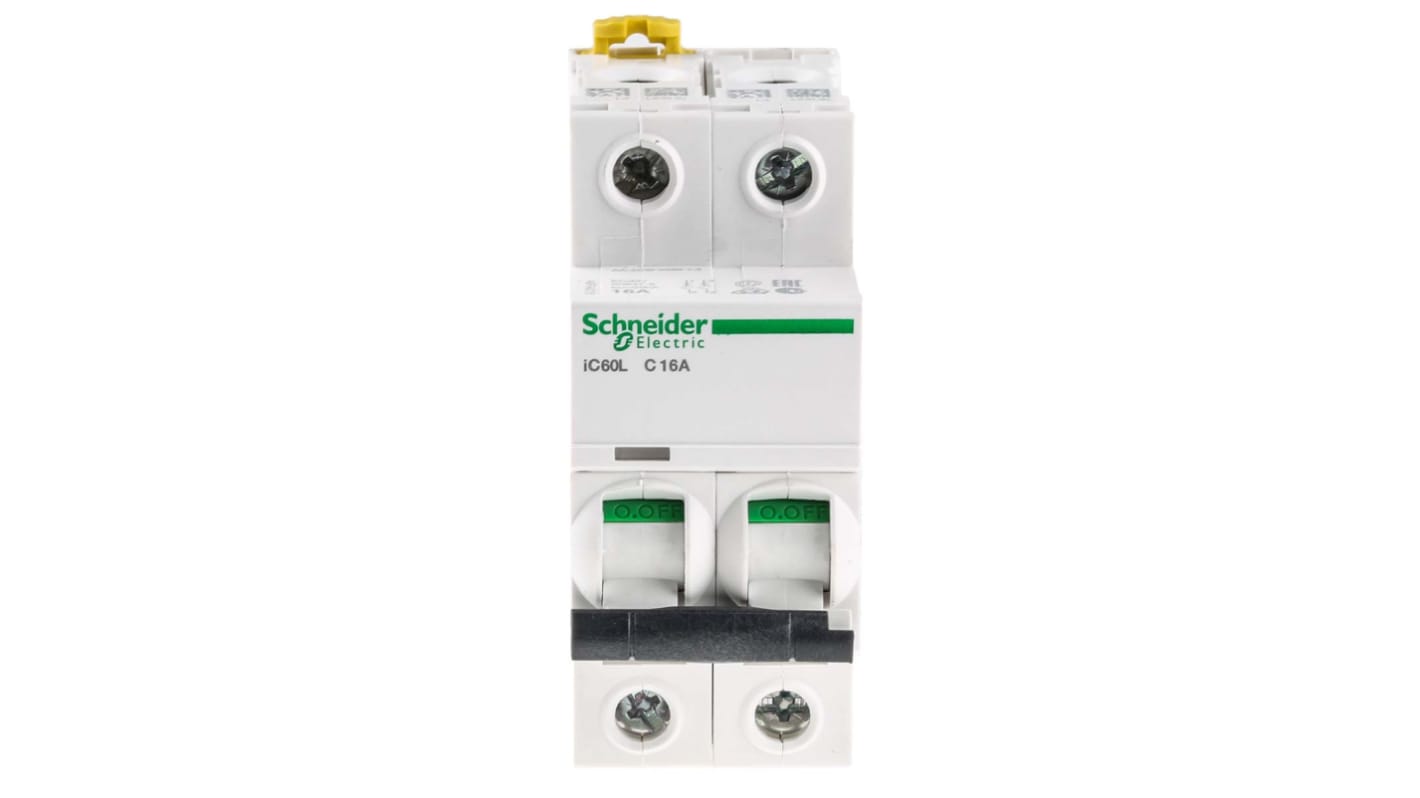 Schneider Electric Acti 9 iC60L MCB, 2P, 16A Curve C, 400V AC, 12 → 144V DC, 10 kA Breaking Capacity