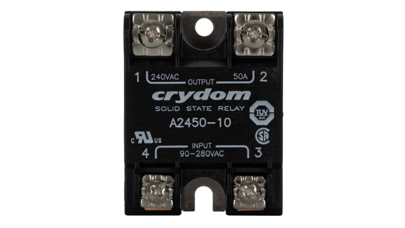 Relè a stato solido A2450-10, Montaggio a pannello, 50 A, 280 V rms, Istantaneo, SPST Crydom Series 1 240 VAC