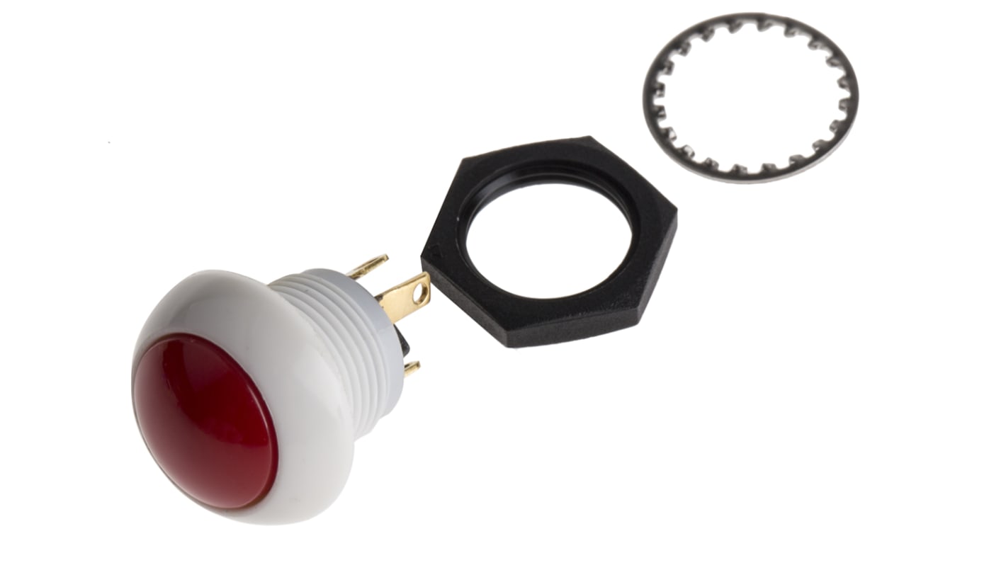 Otto Push Button Switch, Momentary, Panel Mount, 12mm Cutout, DPDT, 28V dc, IP64