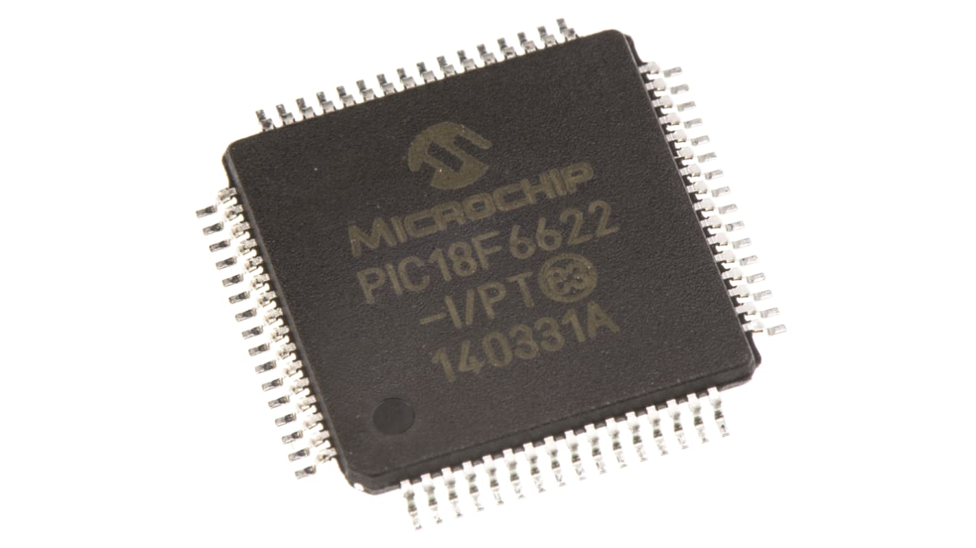 Microchip PIC18F6622-I/PT, 8bit PIC Microcontroller, PIC18F, 40MHz, 1.024 kB, 64 kB Flash, 64-Pin TQFP