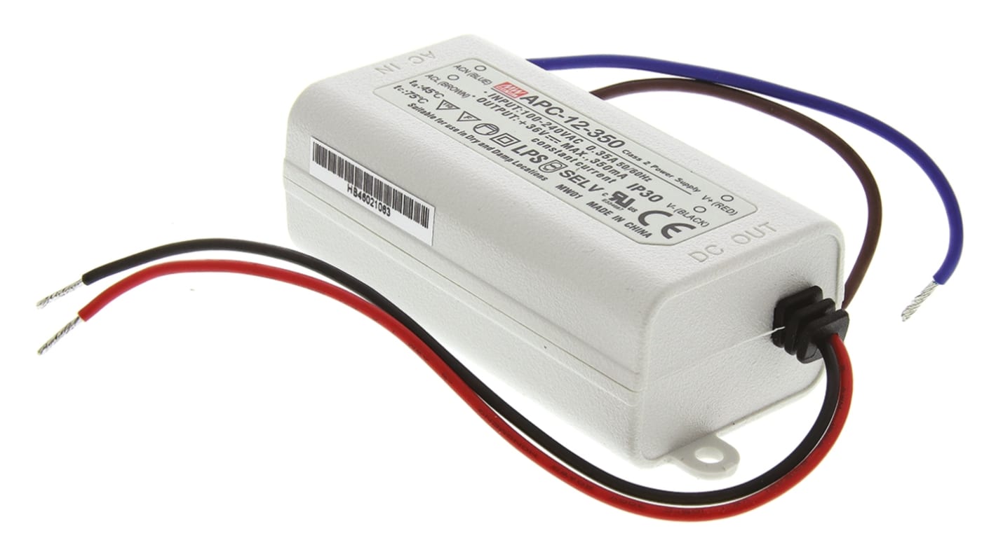 MEAN WELL LED Driver, 9 → 36V Output, 12.6W Output, 350mA Output, Constant Current