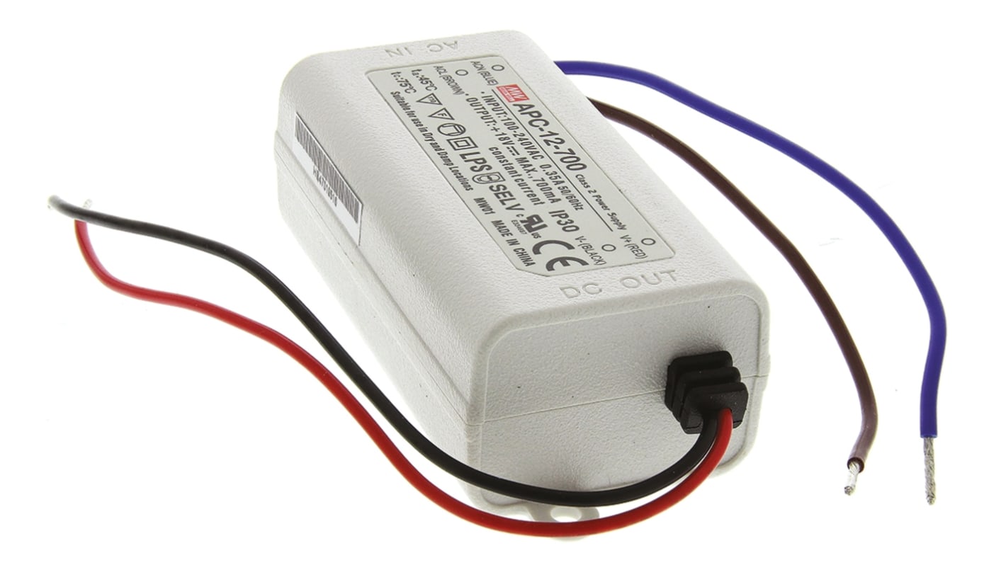 MEAN WELL LED Driver, 9 → 18V Output, 12.6W Output, 700mA Output, Constant Current