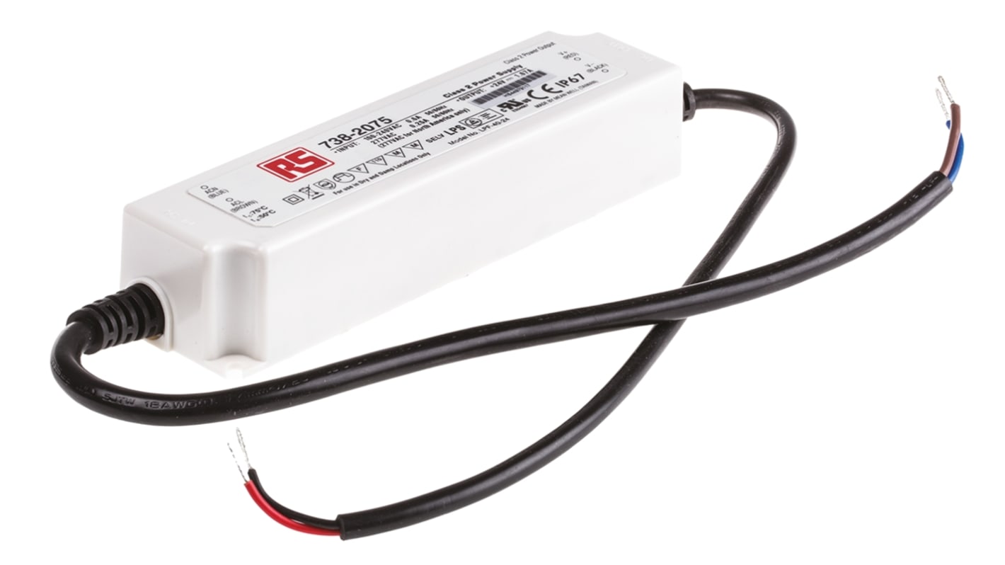 MEAN WELL LED Driver, 24V Output, 40.08W Output, 1.67A Output, Constant Voltage