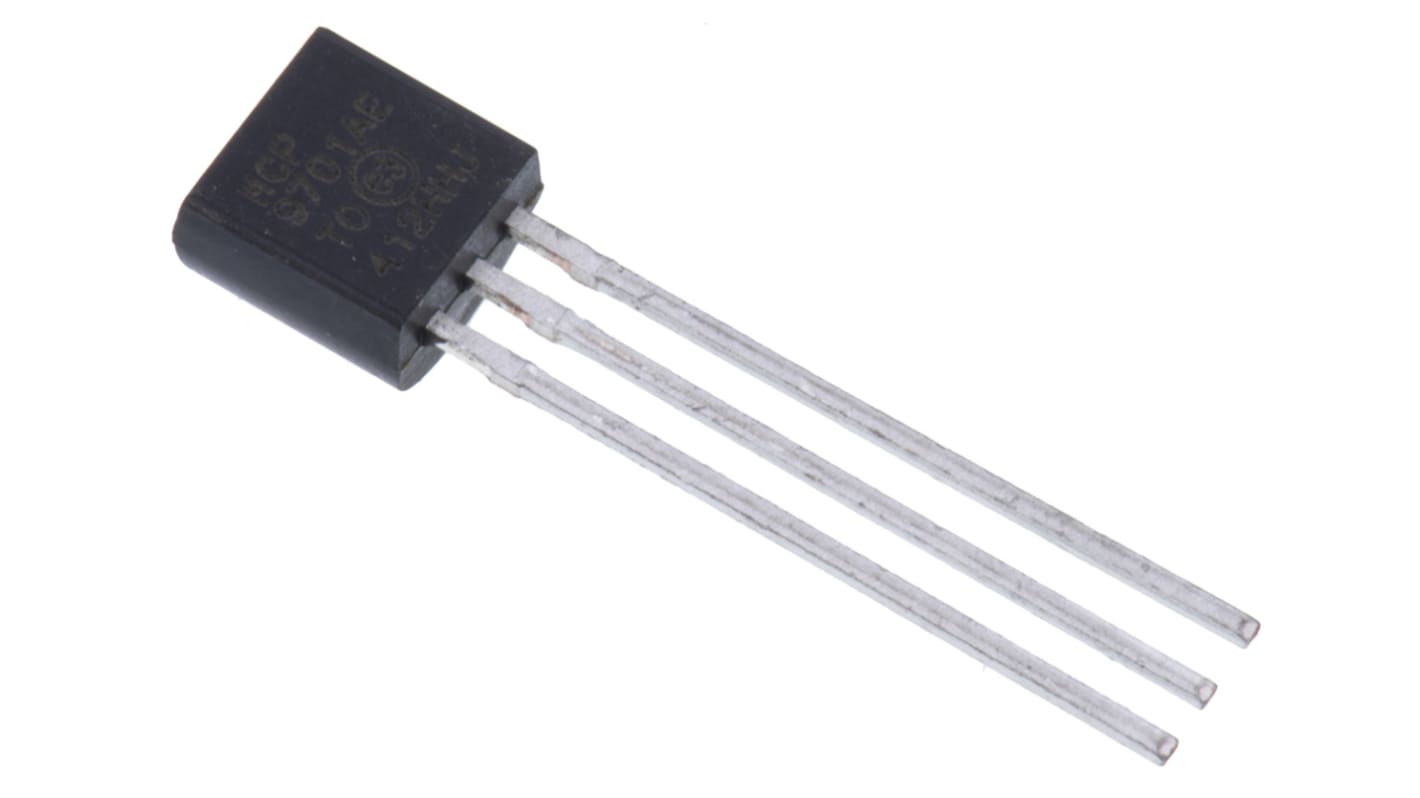 Microchip Voltage Temperature Sensor, Voltage Output, Through Hole Mount, Analogue, ±1°C, 3 Pins