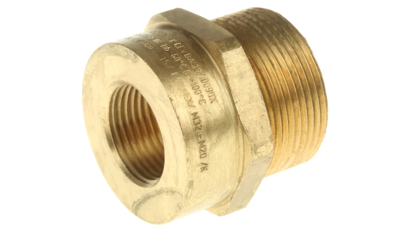 Kopex Reducer, Conduit Fitting, 32mm Nominal Size, M32 → M20, Brass IP66 rating