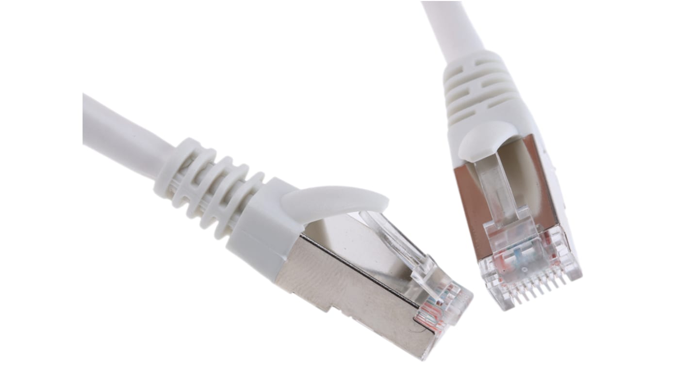 RS PRO, 1m Cat5e, White RJ45 to Male RJ45 Male, F/UTP Shielded, Terminated PVC Sheath