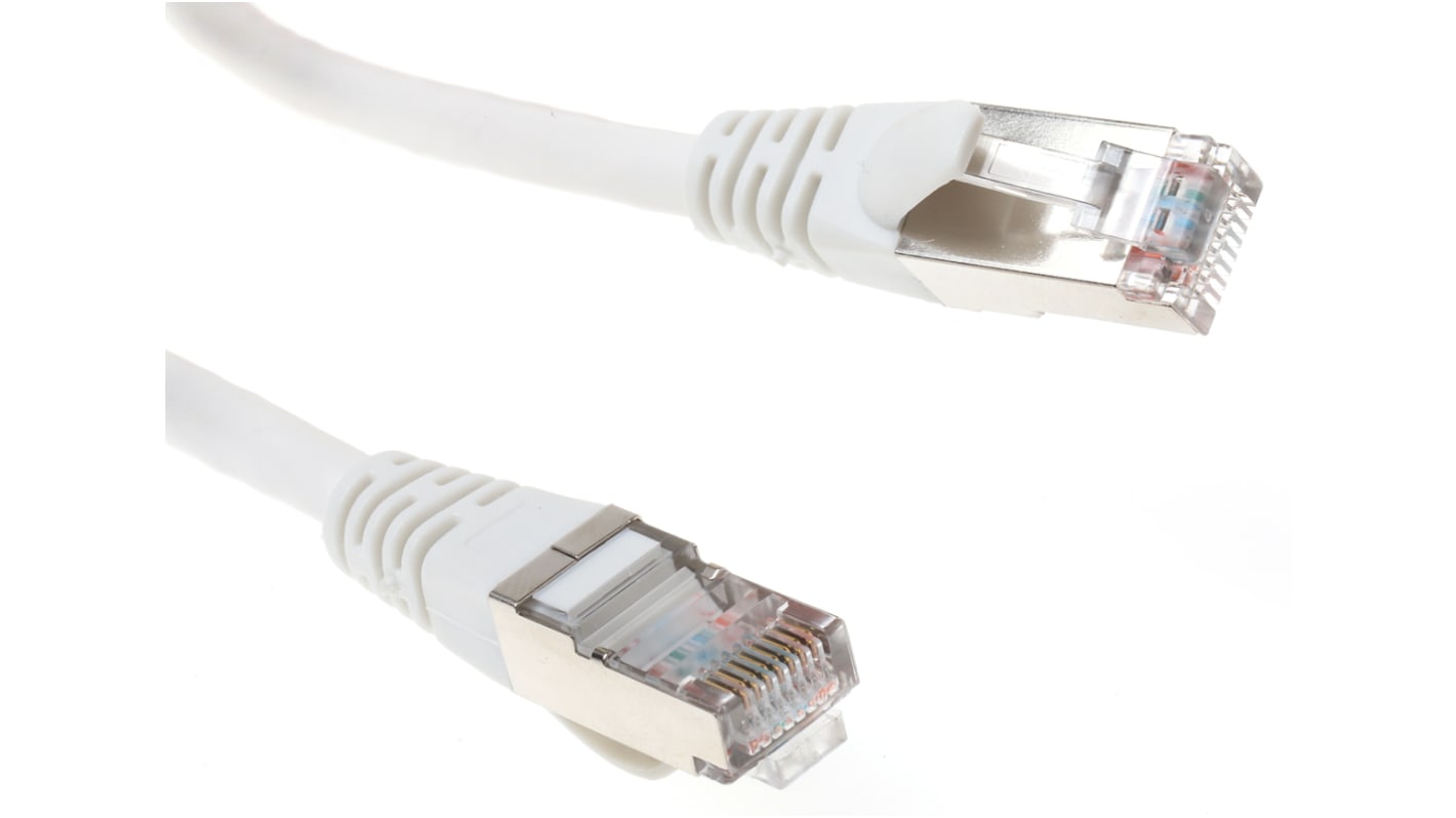 RS PRO, 2m Cat5e, White RJ45 to Male RJ45 Male, F/UTP Shielded, Terminated PVC Sheath