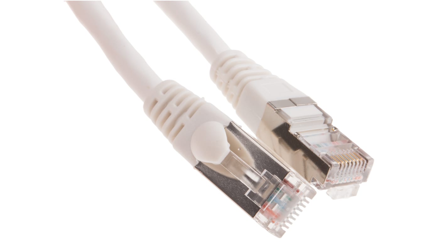 RS PRO, 10m Cat5e, White RJ45 to Male RJ45 Male, F/UTP Shielded, Terminated PVC Sheath
