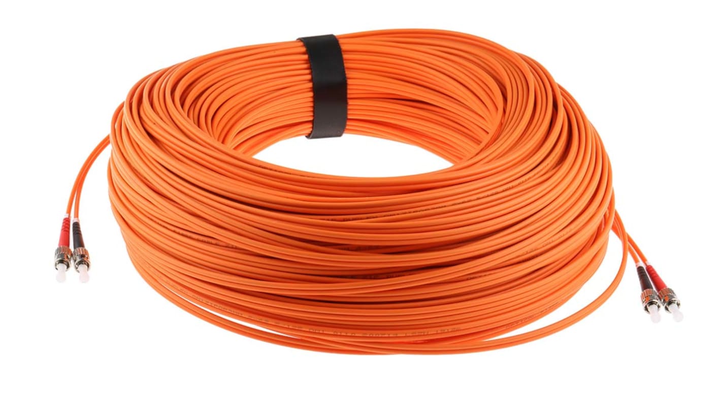 RS PRO ST to ST Duplex Multi Mode OM1 Fibre Optic Cable, 62.5/125μm, Orange, 100m